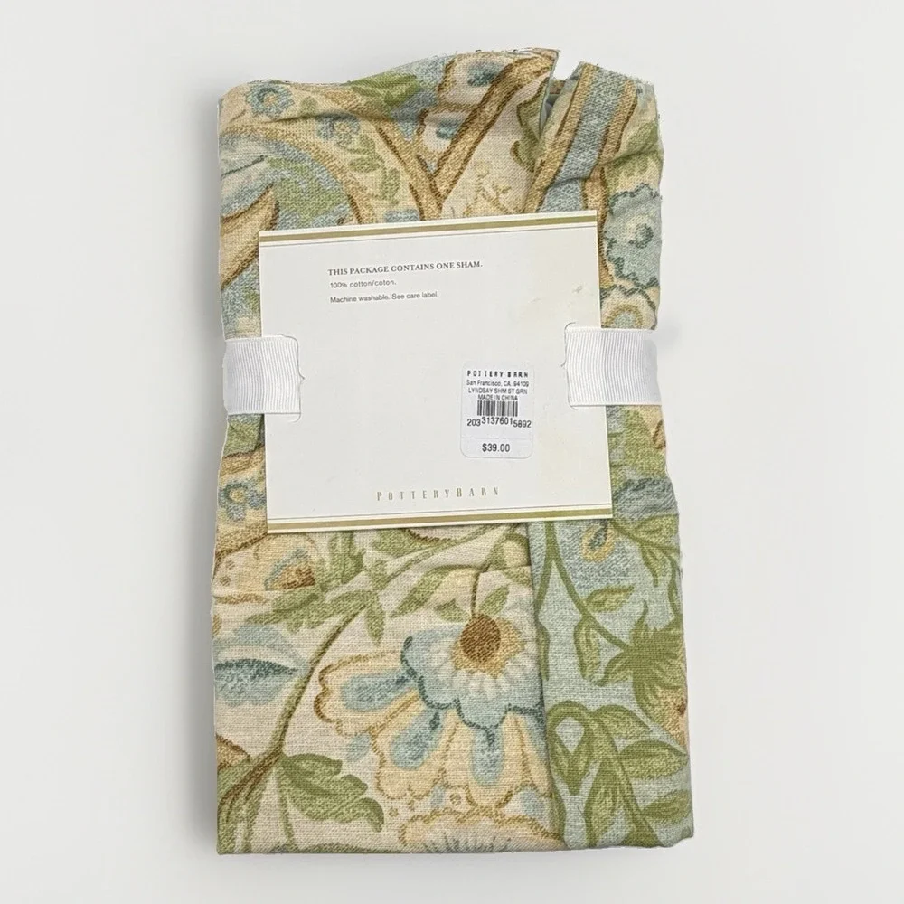Pottery Barn Lyndsay Paisley Standard Pillow Sham Green‎ Floral Bird New